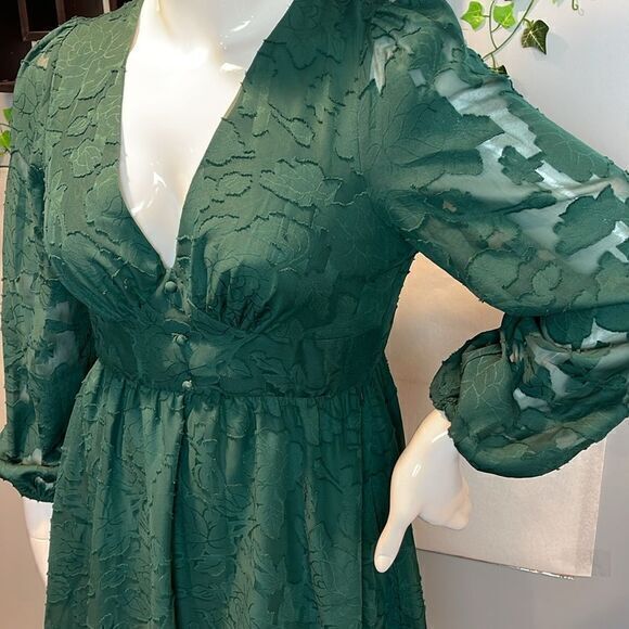 Cupshe Emerald Lace Mini Dress Long Sleeve Floral Print A Line Dress L RefCPS079 - Picture 7 of 13